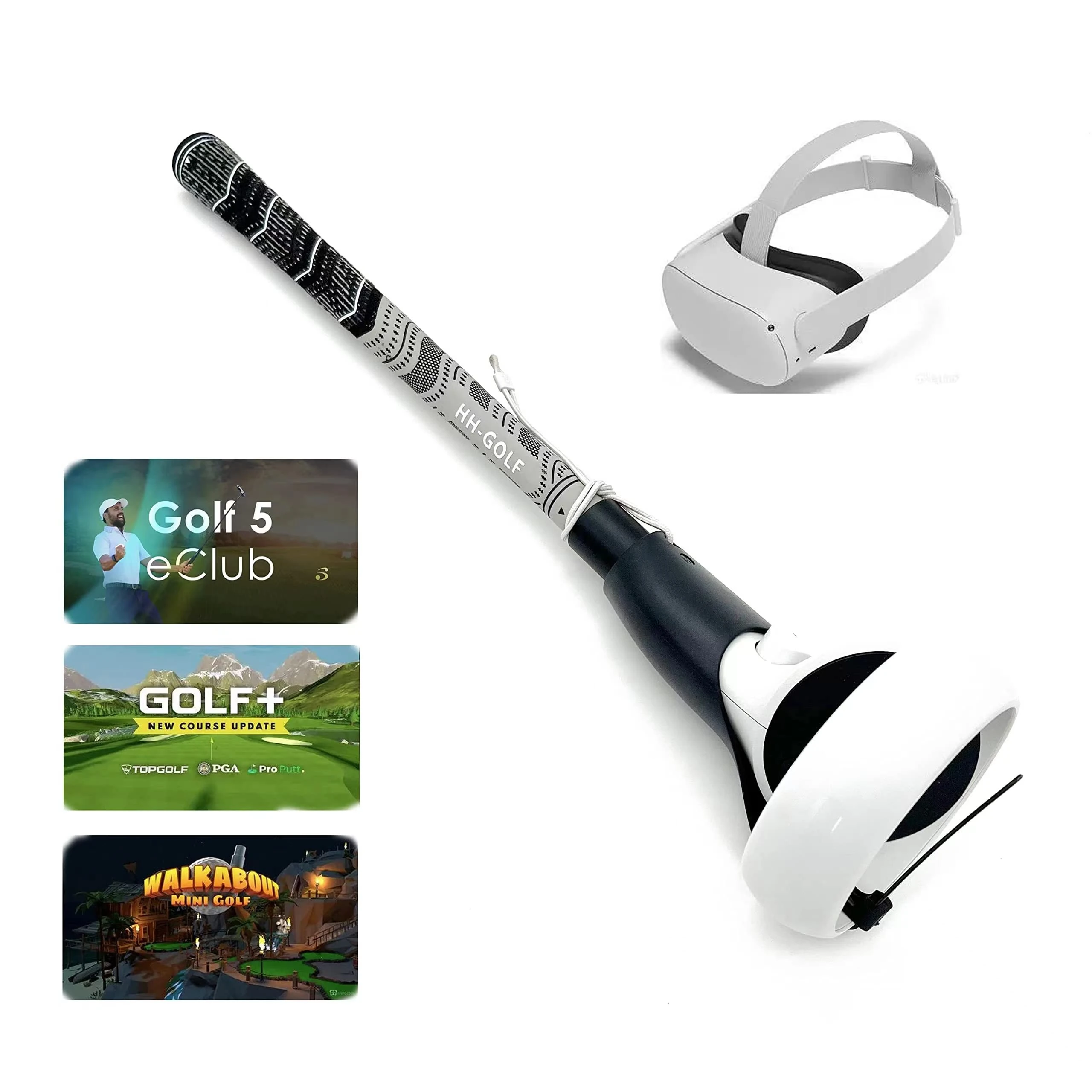 HH-GOLF VR Golf Club Handle Accessory | VR Golf Club Attachment for Oculus Quest 2 | Pro Grip | Right & Left Controllers