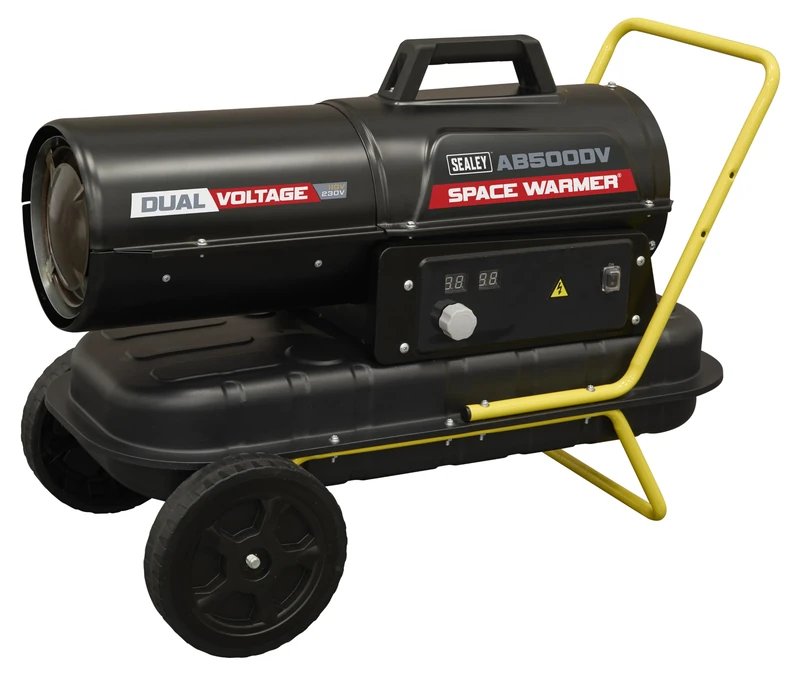 Sealey Dual Voltage Space Warmer Kerosene/Diesel Heater 50,000Btu/hr Space Warmer with Wheels – AB500DV, Black