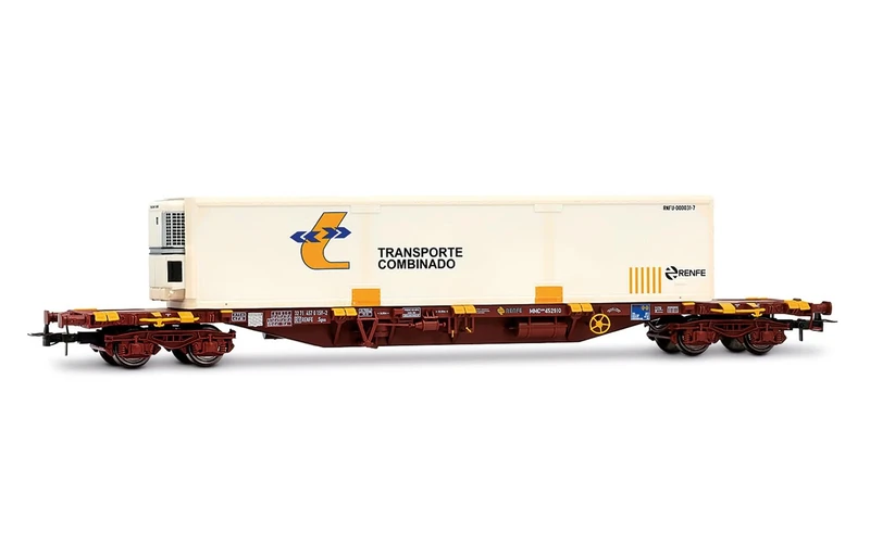 Electrotren HE6080 RENFE, 4-axle container wagon MMC3, with refer container "Transporte Combinado", oxid red, ep. V