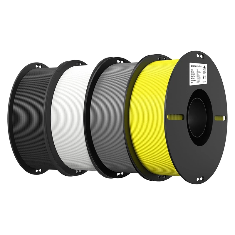Creality PLA Filament for 3D Printers Ender Value 4 Packs, 1.75mm Diameter Filament with Neat Winding Spools, No Clogging & Bubbles, Fits Most 3D Printers(Black+White+Yellow+Grey)
