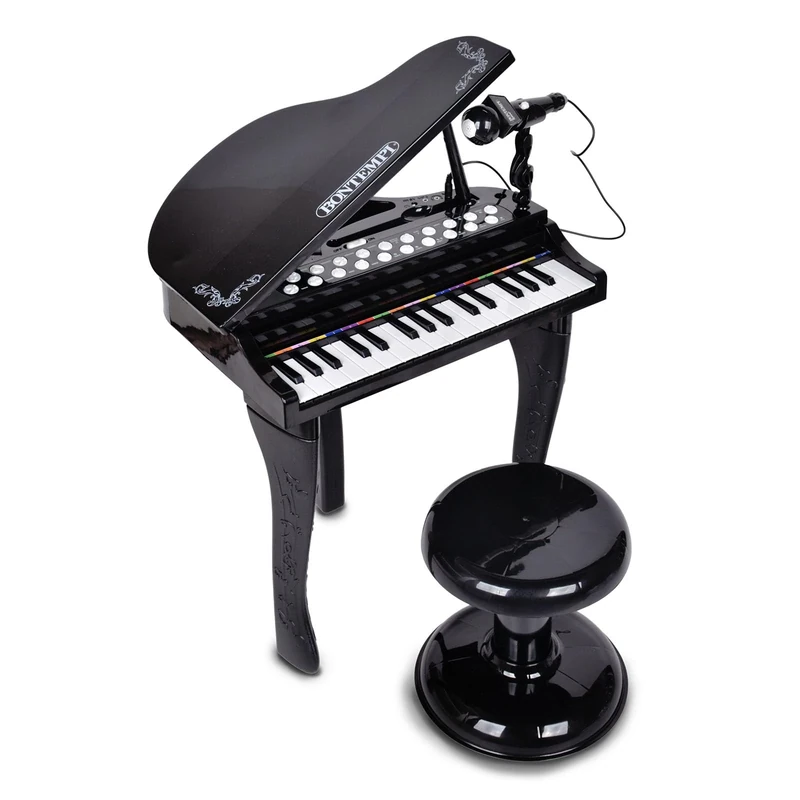 Bontempi | Electronic Tail Piano 32 Keys with Microphone and Stool, Bright Effects, 5 Sounds, 4 Rhythms, 19 Tracks, 53 x 40 x 32 cm