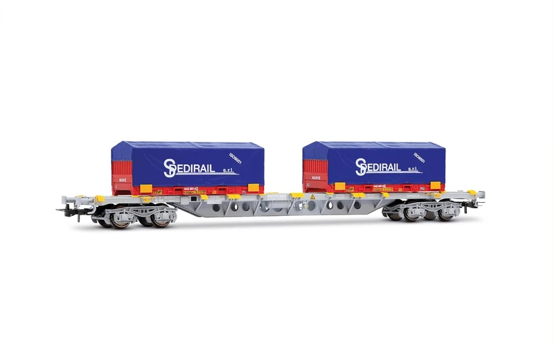 Jouef HJ6303 SNCF, 4-axle 60' container wagon Novatrans Sgss, grey, 2 x 20' container "Spedirail" blue, ep. V