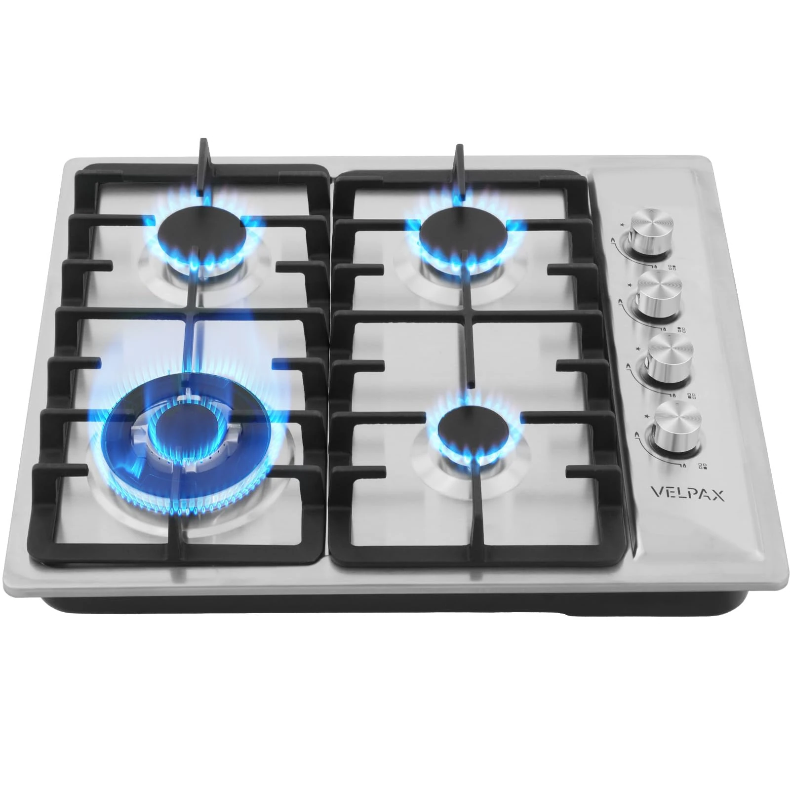 Gas Hob 4 burners, Stainless Steel Gas Hob with Flame Out Protection,with Cast Iron Supports,NG/LPG Convertible