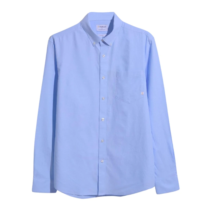 Farah - Men's Oxford Shirt, Brewer Box Fit, Organic Cotton, Long Sleeve, Casual or Work Shirt, L, Sky Blue