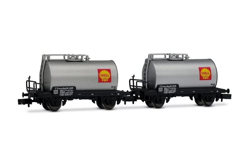 Arnold HN6701 FS, 2-unit pack 2-axle tank wagons, "Shell" silver livery, ep. III-IV for adults and collectors