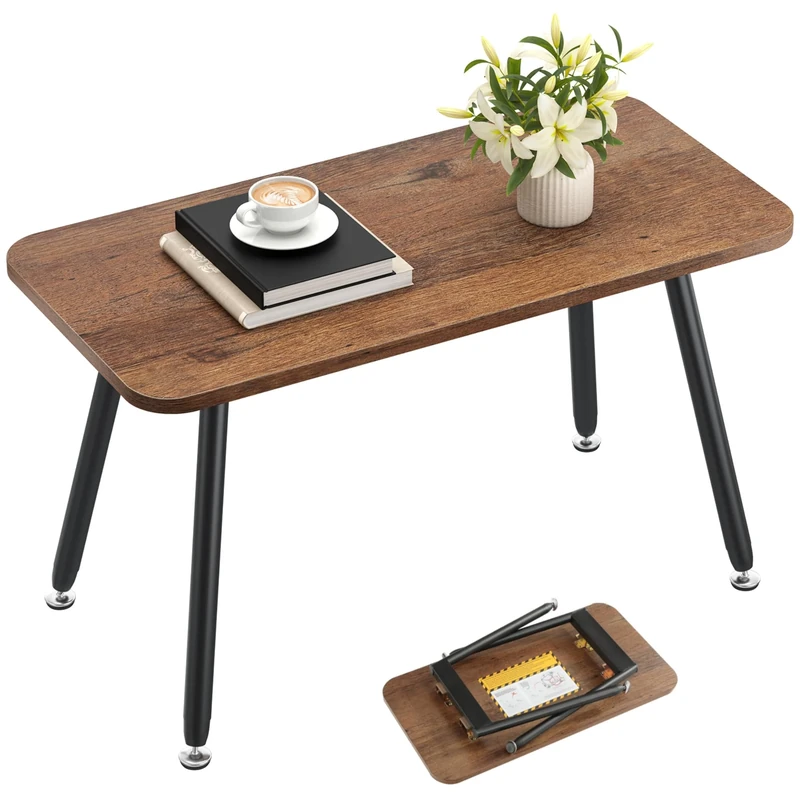 YITAHOME Folding Coffee Table, 80 x 40 x 45 cm, Portable Coffee Tables, No Installation Required, Side Table for Living Room, Bedroom, Office, Living Room Table, Walnut