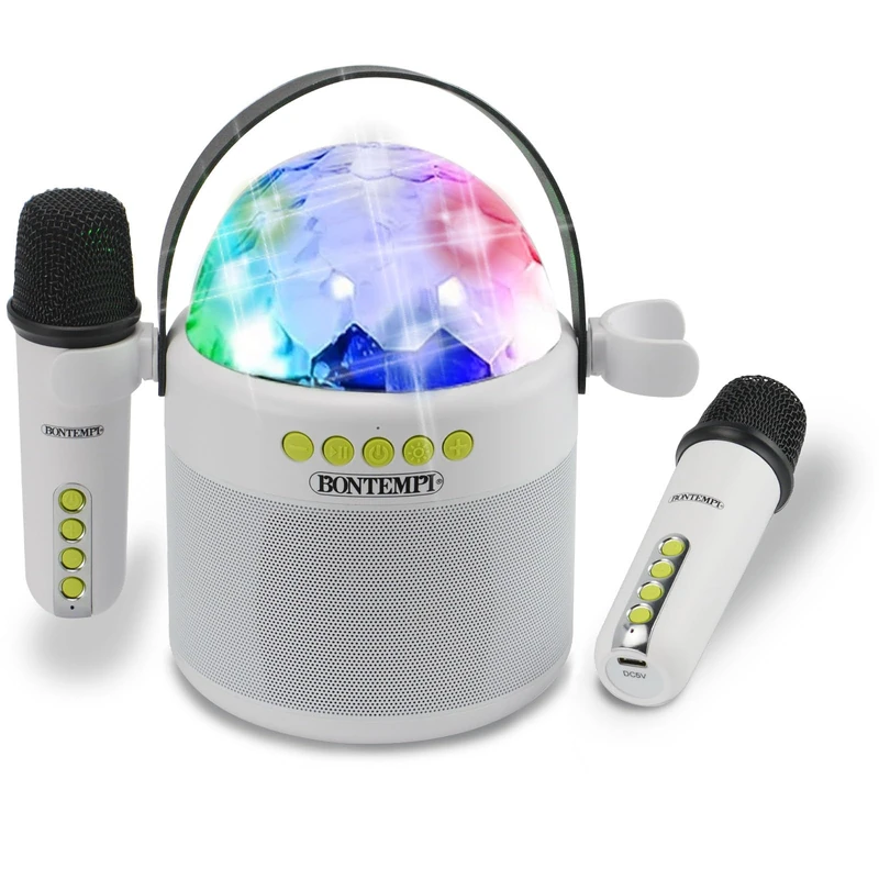 Bontempi Wireless Speaker with Double Microphone and Disco LED Lights, 18.5 x 17 x 12 cm - Image 1