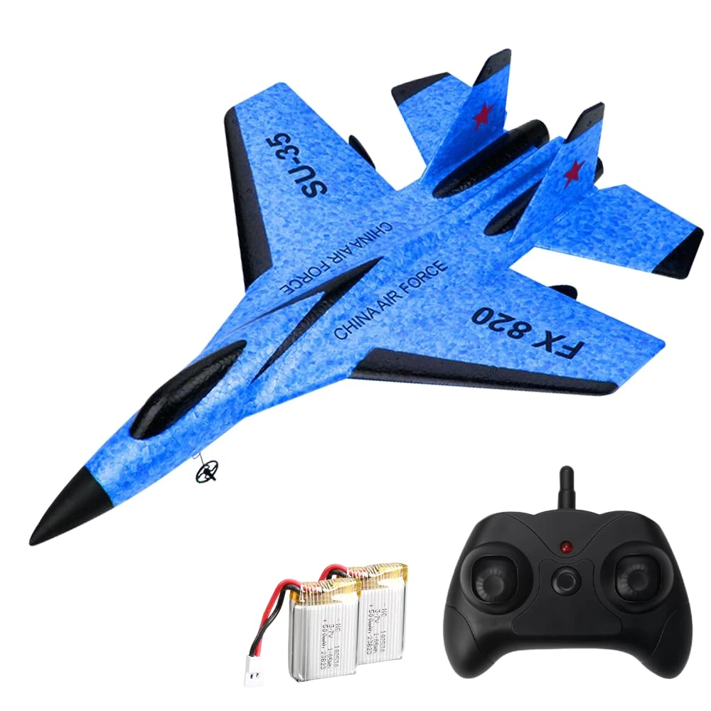 SGZIOO RC Plane SU 35, Remote Control Airplane with Lights, 2.4G RC Foam Plane Remote Control, rc plane Flying Gliders, Airplane Toys Gift for Adults, 2 Channel, Easy to Fly, Blue