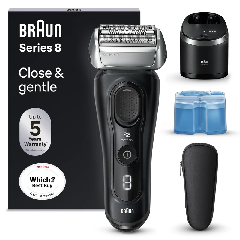 Braun Series 8 Electric Shaver + SmartCare Center Refill Cartridges 2 Pack Bundle, Men's Foil Shaver with SmartCare Center, Wet & Dry Electric Razor, Made in Germany, Braun 8560cc, Black