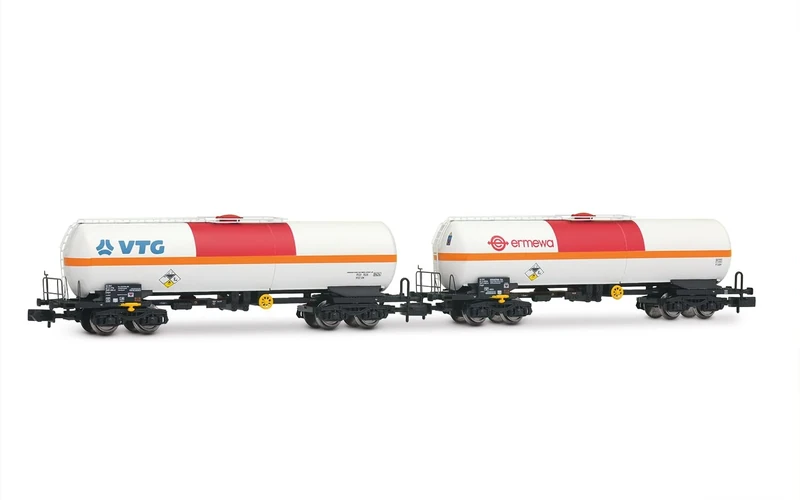 Arnold HN6634 SNCF, 2-unit pack tank wagons for chlorine, VTG + ermewa, beige/orange/red livery, ep. VI for adults and collectors