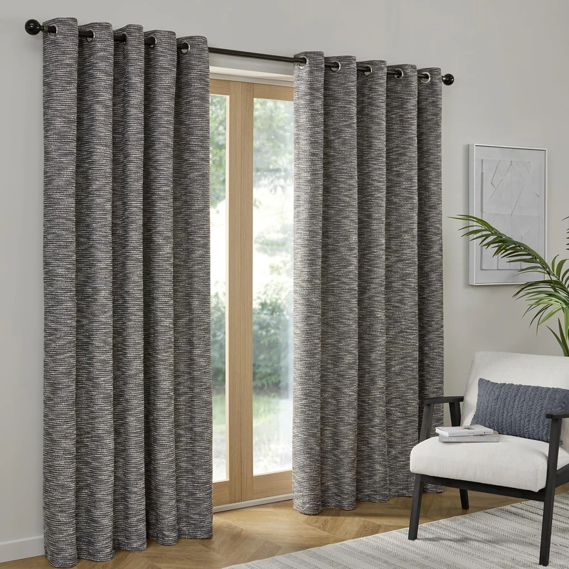 Curtina Talon Eyelet Curtains 90 x 72 Inch (229 x 183cm) – Blue Textured Jacquard Weave, Light Filtering Recycled Polyester Curtains for Living Room - Image 1