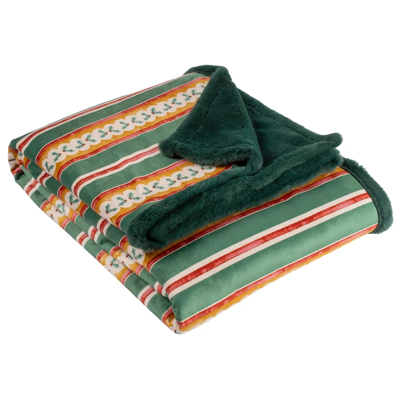 furn. All Wrapped Up Throw – Striped Festive Present Faux Fur Velvet Blanket (Emerald/Red - 130x180cm)