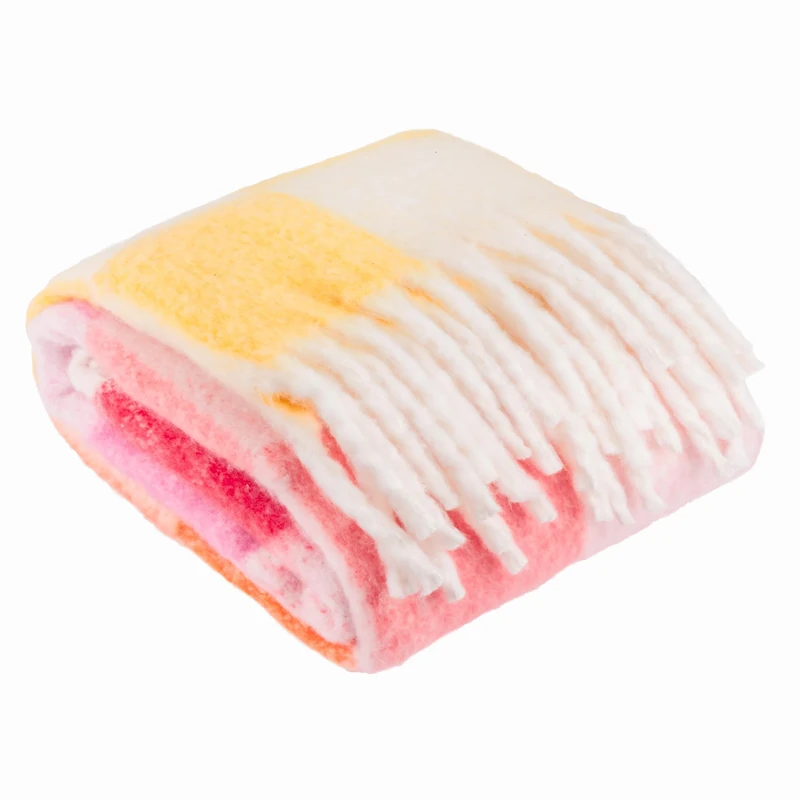 furn. Maisie Throw – Woven Double-Sided Check Blanket with Fringed Trim (Citrus Blush - 130x180cm)