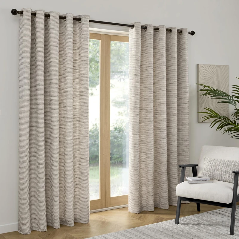 Curtina Talon Eyelet Curtains 66 x 54 Inch (168 x 137cm) – Grey Textured Jacquard Weave Curtains, Light Filtering Recycled Polyester for Living Room