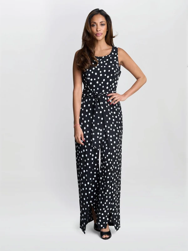 Gina Bacconi Women's Spot Jumpsuit, Black/White, 10 - Image 1
