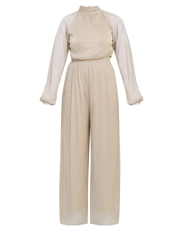 Gina Bacconi Women's Metallic Knit Jumpsuit, Gold/Silver, 20