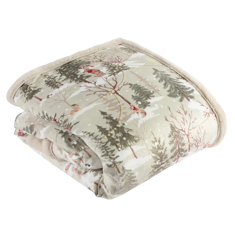 furn. Forest Festivities Throw – Woodland Christmas Scene Faux Fur Velvet Blanket (Natural - 130x180cm)