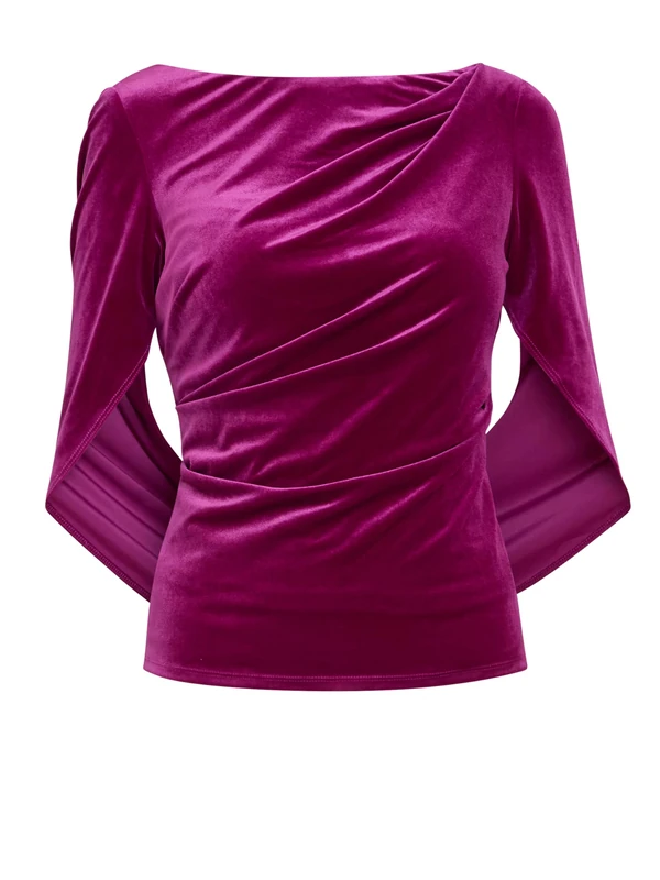 Gina Bacconi Draped Velvet Top; Fuchsia; L