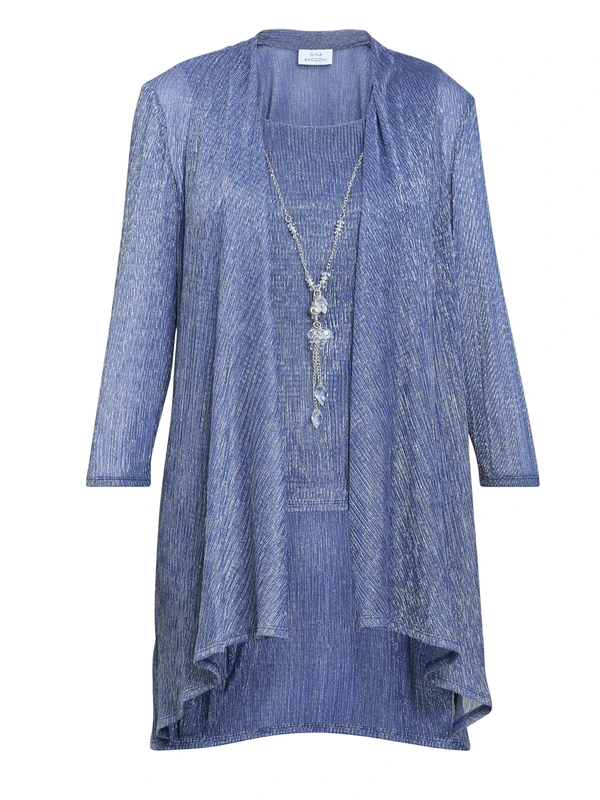 Gina Bacconi Women's Three Piece Metallic Crinkle Trouser Suit, Petrol, 14