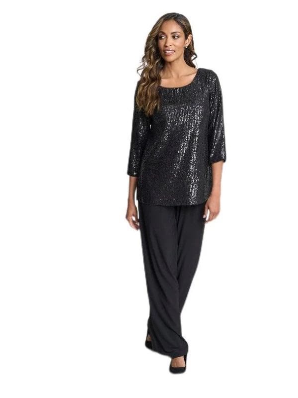 Gina Bacconi Women's Sequin Tunic Blouse, Black, S