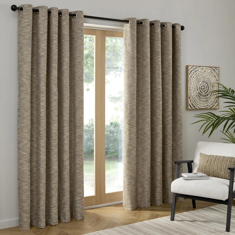 Curtina Talon Eyelet Curtains 66 x 54 Inch (168 x 137cm) – Natural Textured Jacquard Weave Curtains, Light Filtering Recycled Polyester for Living Room