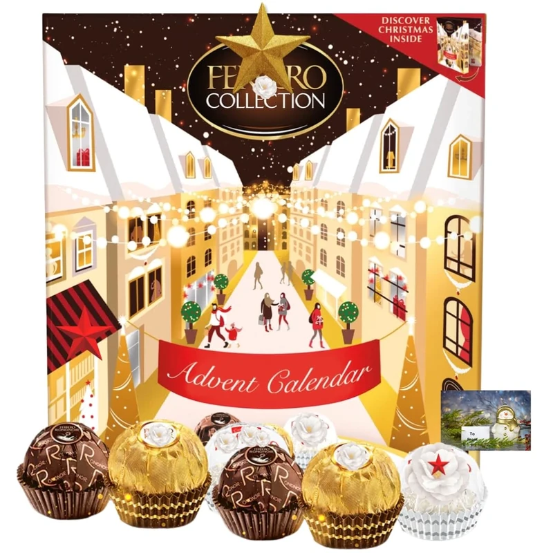 Chocolate Advent Calendar 2025 - Ferrero Rocher Advent Calendar - Milk White and Dark Chocolate Pralines 271g | of Rocher Rondnoir Coconut Truffles - Gifts for her him men (Ferrero Advent 2025)