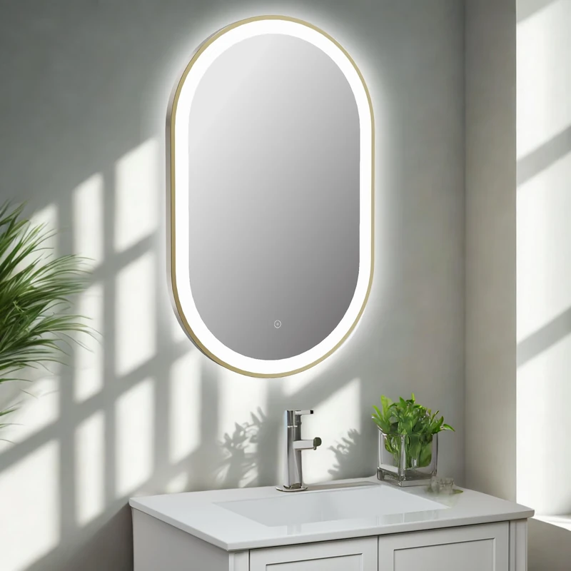 Keenware KBM-368 Polaris 800 Oval Framed LED Bathroom Mirror: Brushed Brass