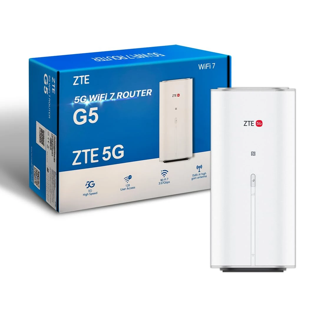 ZTE G5 WiFi 7 5G Router, 3600 Mbps Ultra Fast Home & Office Internet, SIM Slot Unlocked, Dual Band, Connect 128 Devices, 2.5 GbE Port, Smart Antenna – Future Ready WiFi 7