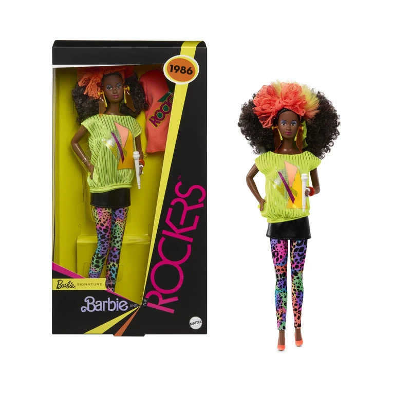 Barbie Signature Doll, Barbie and the Rockers Collectible Repro DeeDee Doll, 40th Anniversary of 1986 Line, Doll Stand and Displayable Packaging, JJY11