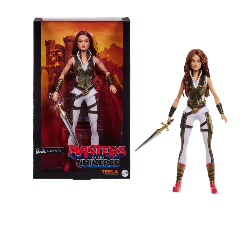 Barbie Signature Doll, Teela Collectible in Jumpsuit, Sword, Doll Stand & Displayable Packaging, MOTU Movie Theme, JKG65