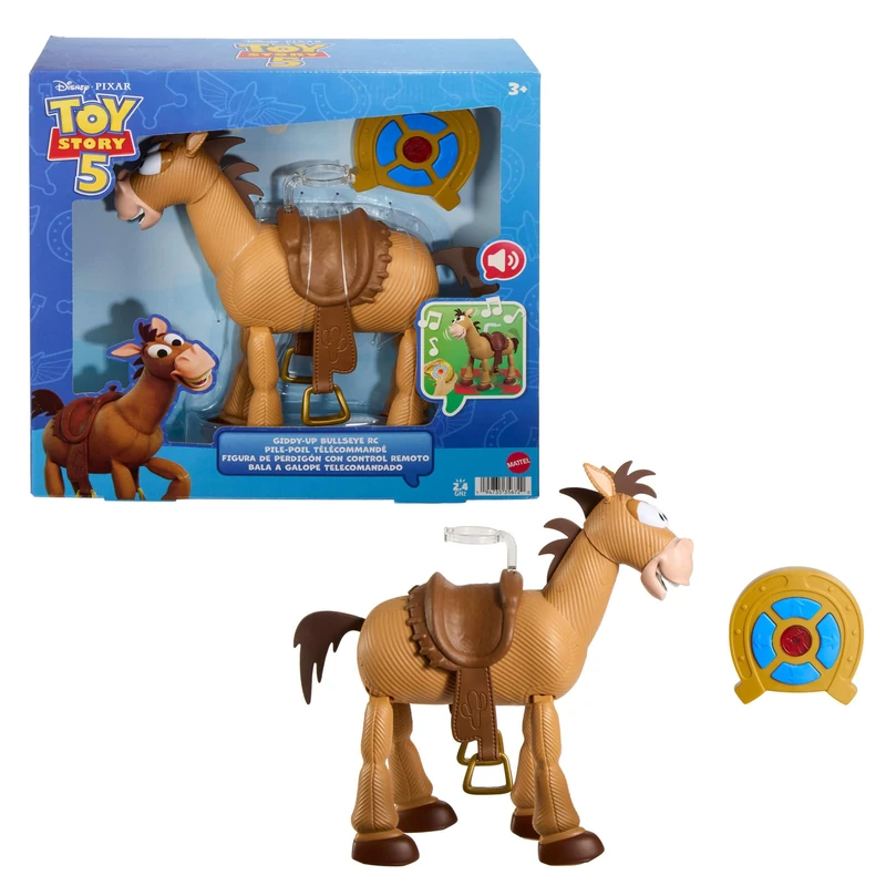 Mattel Disney and Pixar Toy Story 5 Giddy-Up Bullseye RC 12-Inch Scale remote controlled horse toy with sounds and clip for figure sold separately, JKV52