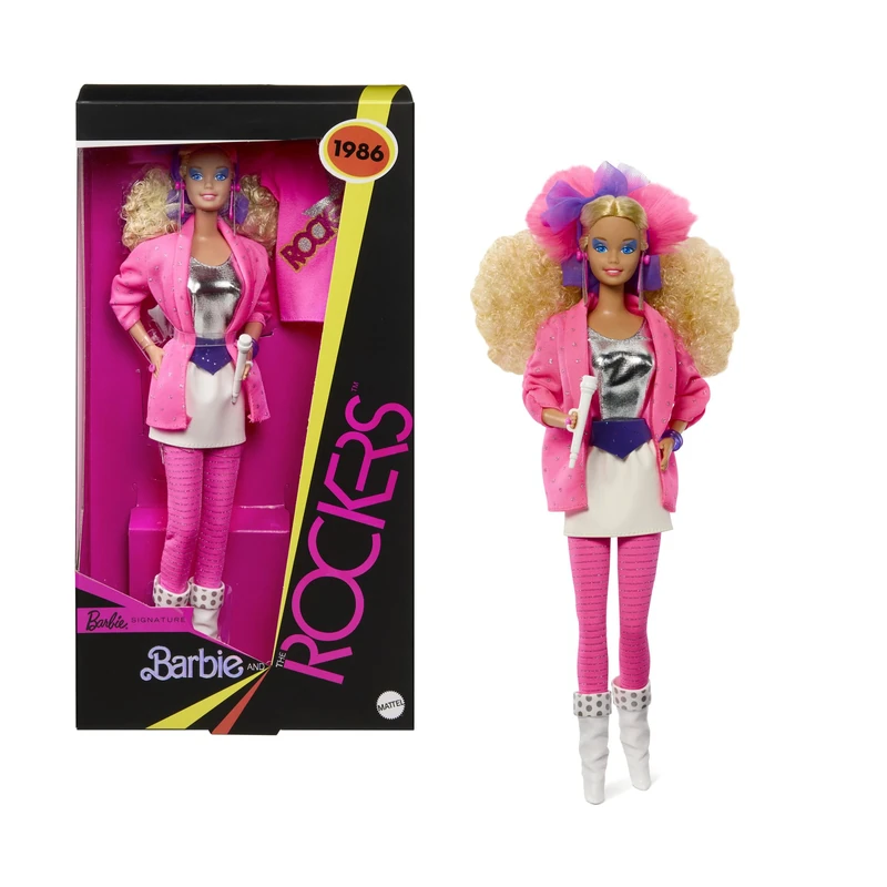Barbie Signature Doll, Barbie and the Rockers Collectible Repro Barbie Doll, 40th Anniversary of 1986 Line, Doll Stand and Displayable Packaging, JJY10