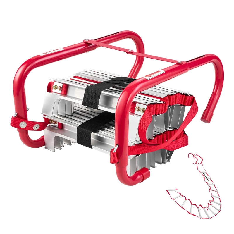 VEVOR Fire Escape Ladder, 2-Story 13FT Retractable Emergency Fire Ladder, Lightweight Aluminum Alloy Safety Escape Tool with Sturdy Polyester Strap, Anti-Slip Rung & Wide Steps, 1000LBS Max Loading
