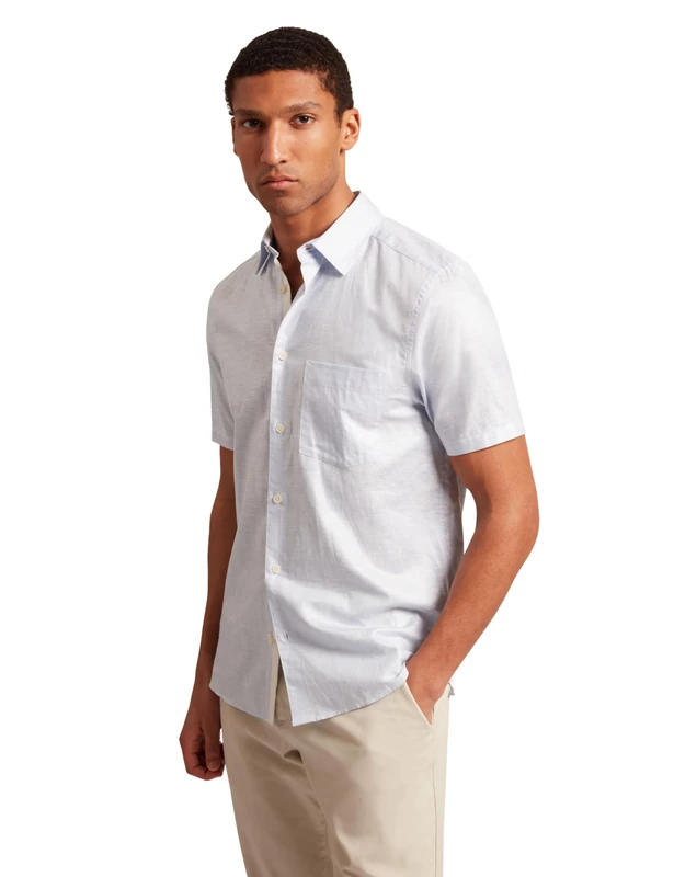 Ted Baker London PALOMAS-SS Linen Shirt, PL-Blue
