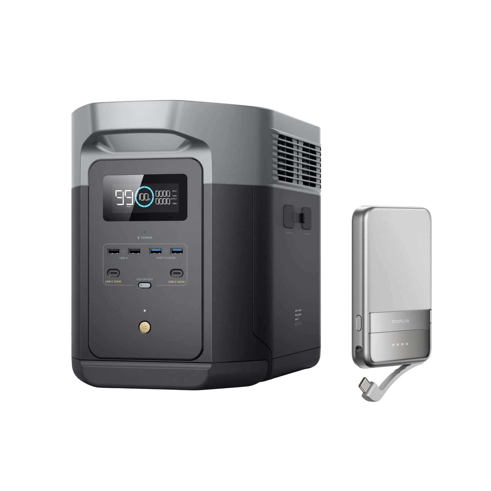 ECOFLOW DELTA 2 Max Portable Power Station with Magnetic Power Bank 5000mAh, Expandable 2-6kWh, LFP Battery 3000 Cycles|AC+Solar 80% Charge in <1Hr|Up to 3100W Output Fume-Free|Quiet Backup Generator