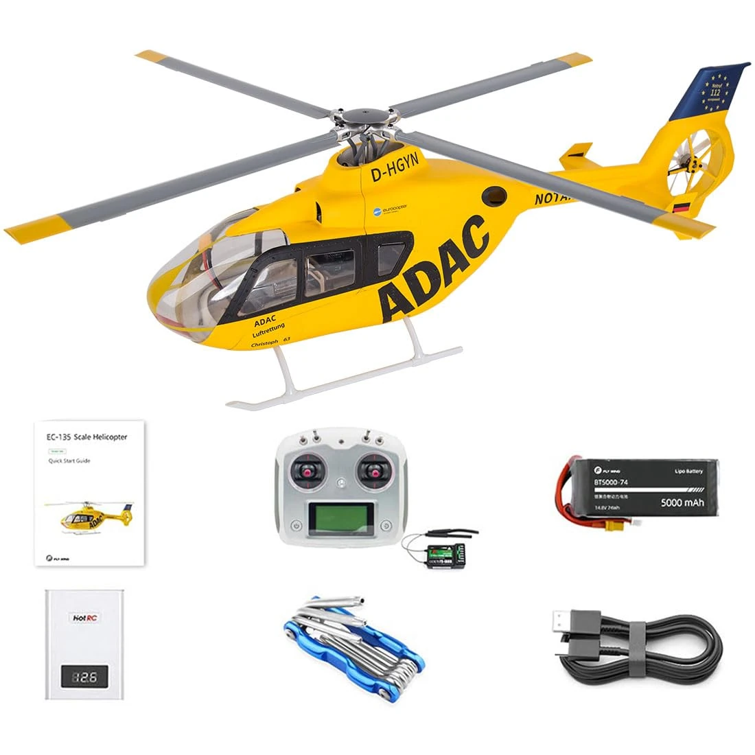 Quibuilds FLYWING EC135 470-Class RC Helicopter for Adults, 2.4G 6CH Remote Control, GPS & Return-to-Home, 4 Smart Flight Modes, 20mins Flight Time, Gift for RC Enthusiasts, Outdoor Flying (RTF)