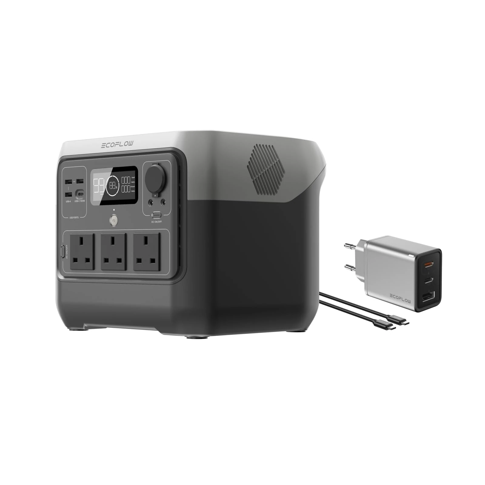 ECOFLOW Portable Power Station RIVER 2 Pro with 65W Charger, 768Wh LiFeP04 Battery, 70 Min Fast Charging, 3X800W AC Outlets, Solar Generator for Outdoor Camping/RVs/Home Use