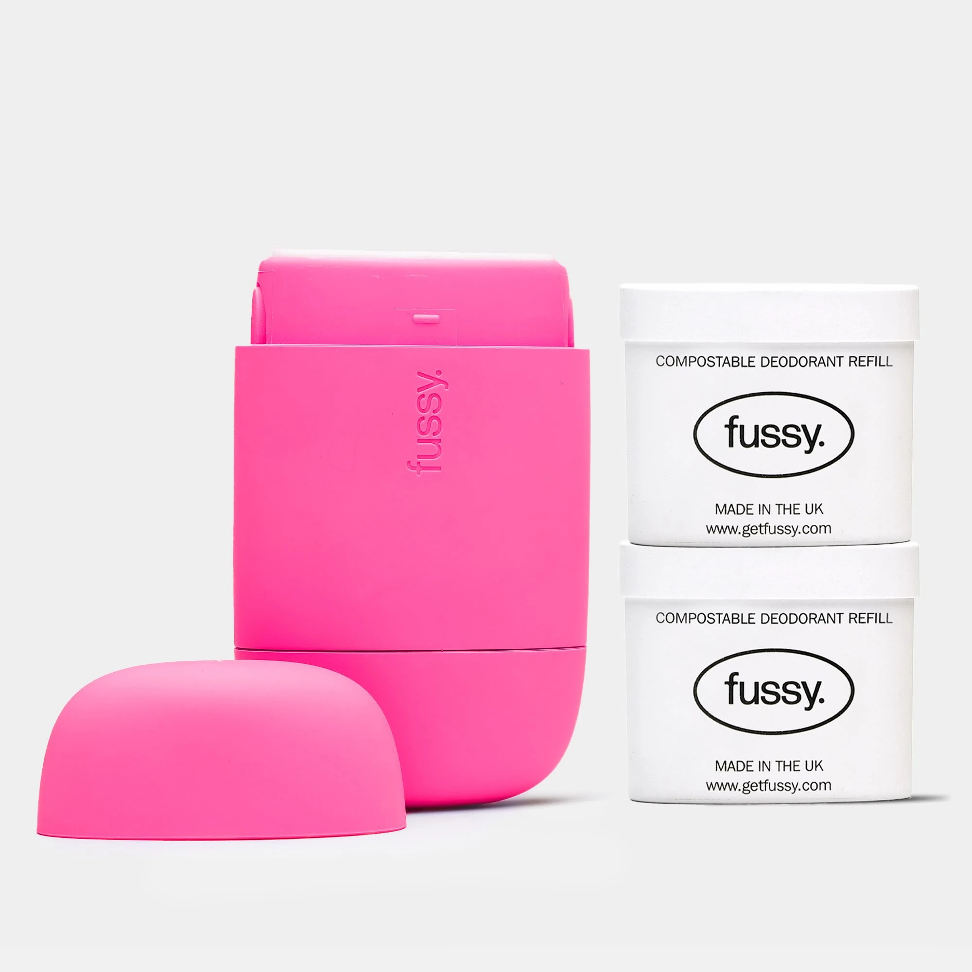 Fussy - Natural Refillable Deodorant - Hot Pink Case & Coconut Scent (2 x 40g) - Aluminium Free - 24 Hour Protection - Coconut, Almond & Vanilla- Vegan & Cruelty Free - Natural & Effective