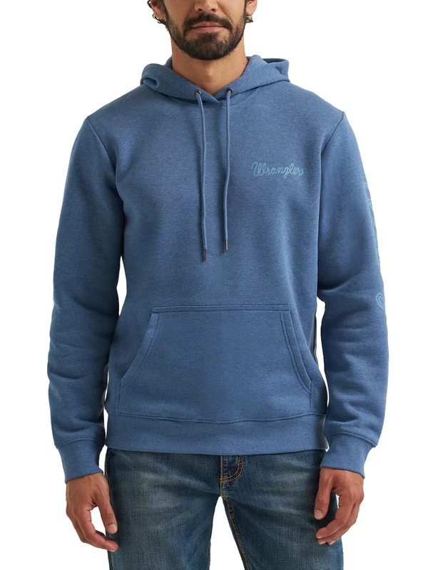 Wrangler Western Men's Long Sleeve Hoodie, Dark Denim Blue, L