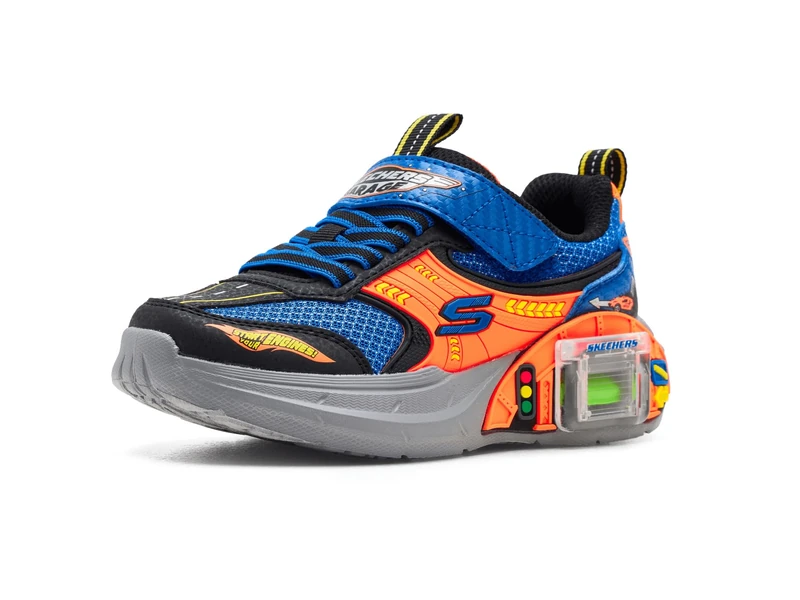 Skechers Boy's Garage Trainers, Black, Blue, & Orange Synthetic/Textile/Y, 1 UK Child