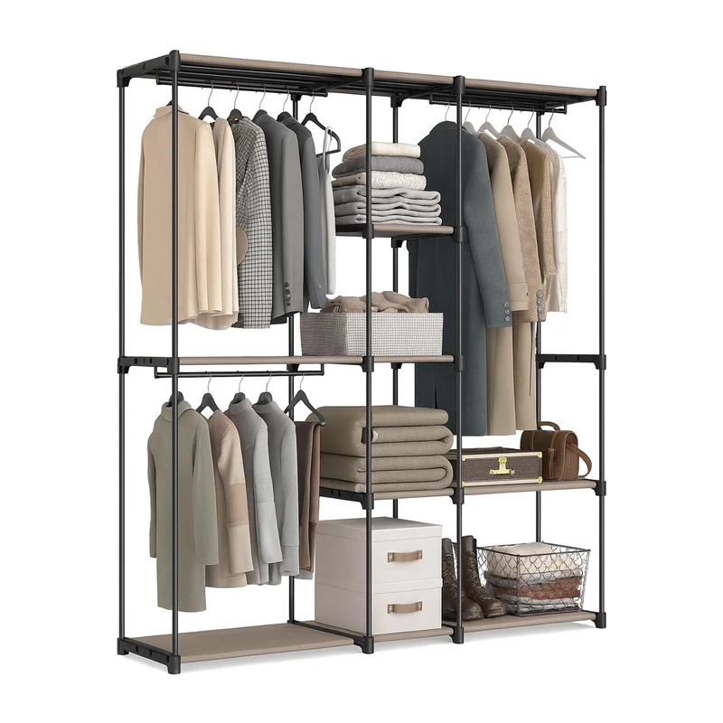 Relaxdays open wardrobe, shelves rails, clothes rack, flexible assembly system, white, Plastic, Iron, 182 x 182 x 43 cm
