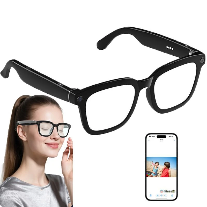 AI Camera Smart Glasses Bluetooth, 500W HD Pixels Camera Hands-Free Recording, Voice Assistant & Object Recognition, Office Assistant with ENC Noise Reduction B