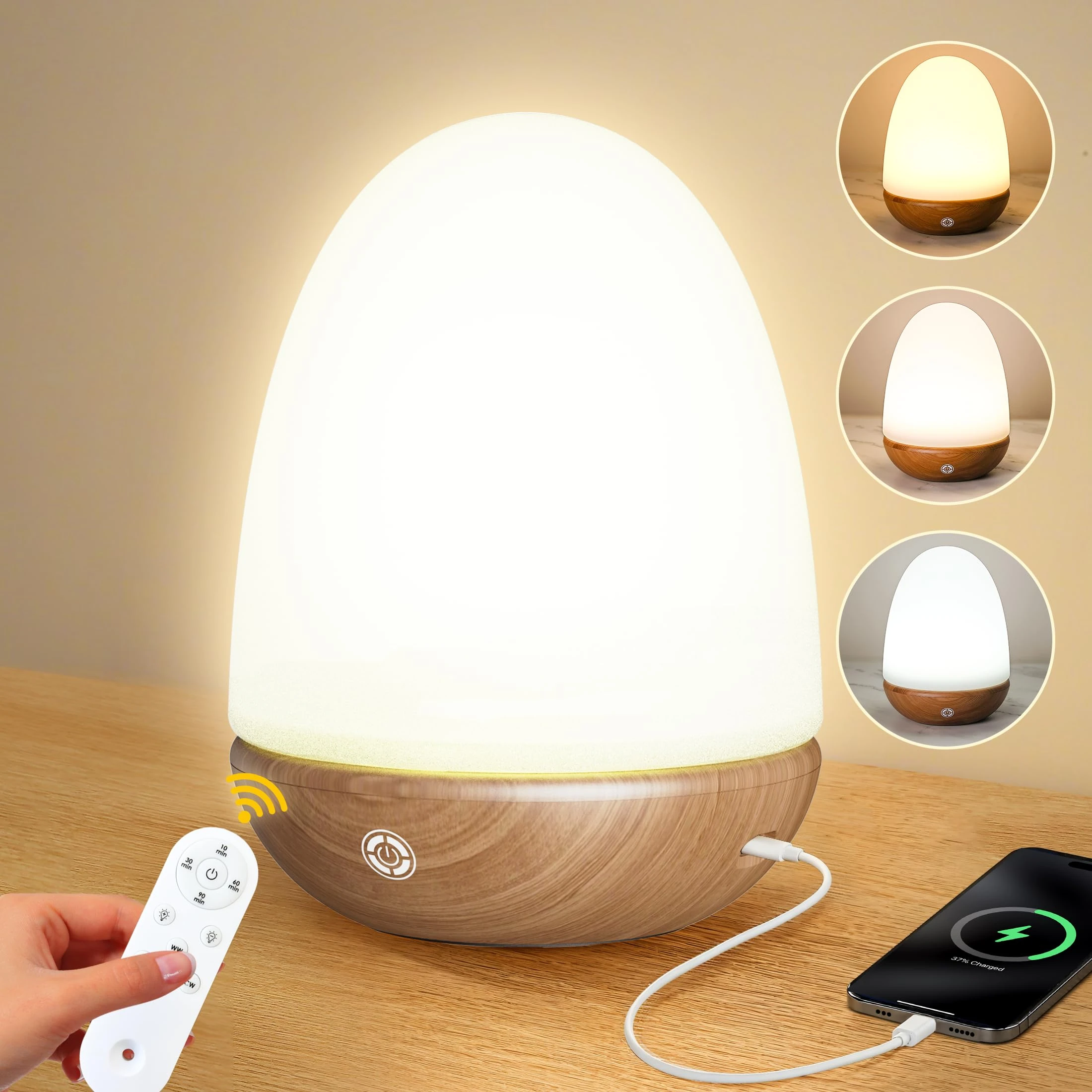 SAD Lamp, Sun Light Lamp Simulation of Daylight at 10000 lux, Full Spectrum Light with Remote, Dimmable, and 3 Color Temperature to Regulate Day/Night Rhythm, Walnut Wood Grain