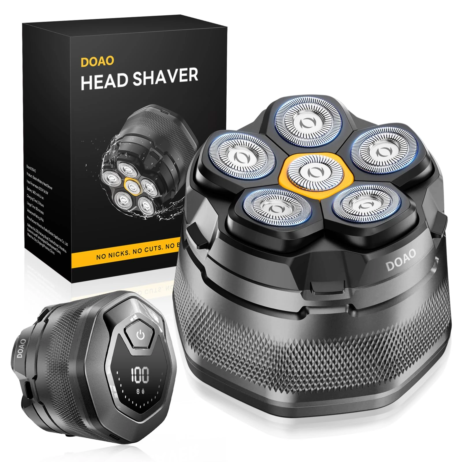 DOAO Head Shavers for Men, 6D Magnetic Floating Blades, Smooth Shave in 3 Minutes, USB-C Rechargeable, 180min Runtime, Wet & Dry, Easy Clean, Anti-Slip Design，A6 Plus