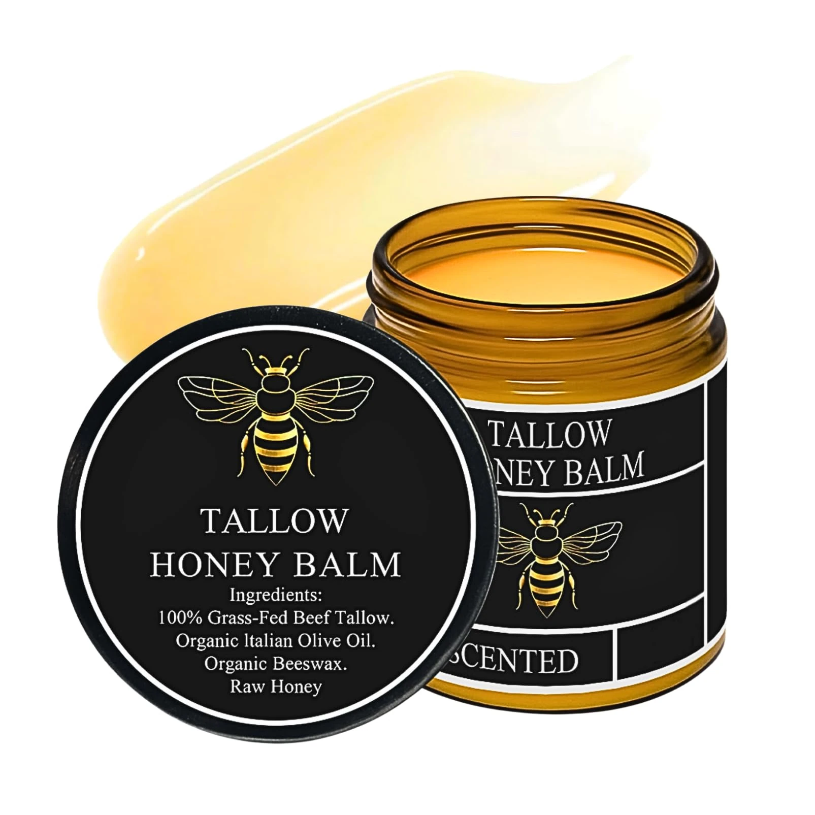Tallow and Honey Balm for Face & Body, Beef Tallow Skin Care, Unscented Natural Beef Tallow Moisturiser for Dry Skin, Deep Hydration & Nourish, Fast-Absorbing