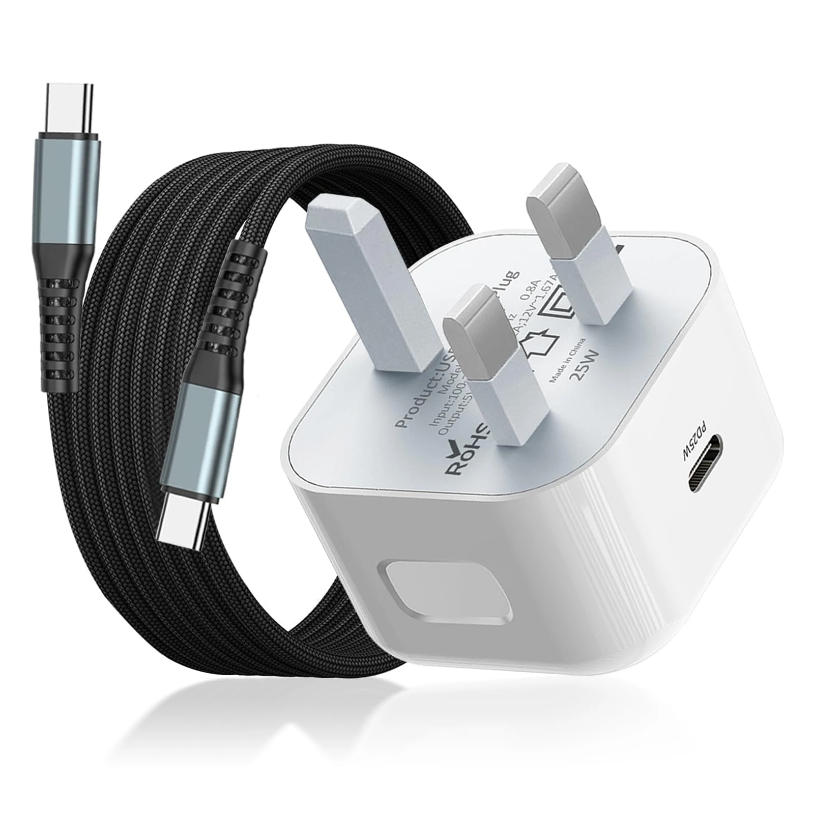 iPad Charger,USB C Fast Charger Cable and 25W UK Power Plug,Tablet Chargers for iPad Pro 12.9/11 inch,iPad Air 5/4,iPad Mini 6 Gen/iPhone 16/15/Pro/Plus/Pro Max (Charger+1*Cable)