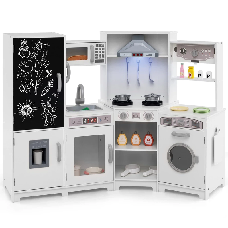 GYMAX Kids Corner Kitchen, Large Play Kitchen