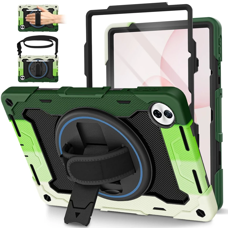 ROSROME for Honor Pad 10 Case 12.1 Inch 2025 with HD Screen Protector, Shockproof Heavy Duty Kids Cover, 360°Rotating Stand/Shoulder Strap/Hand Strap/Pen Holder for Honor 10 Tablet Case, Green - Image 1