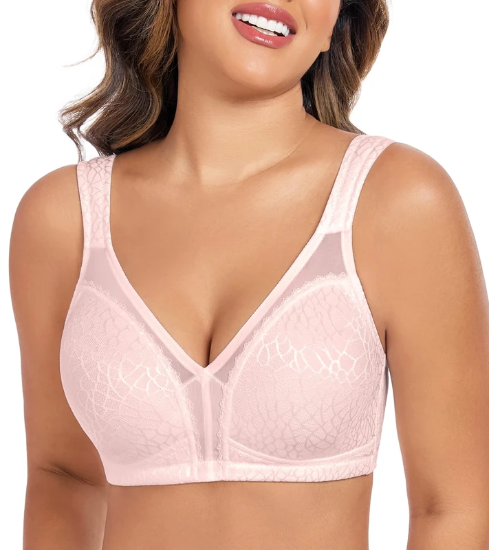 Curyon Plus Size Everyday Bras for Women Minimizer Full Coverage Non Padded Wirefree Pink 38G
