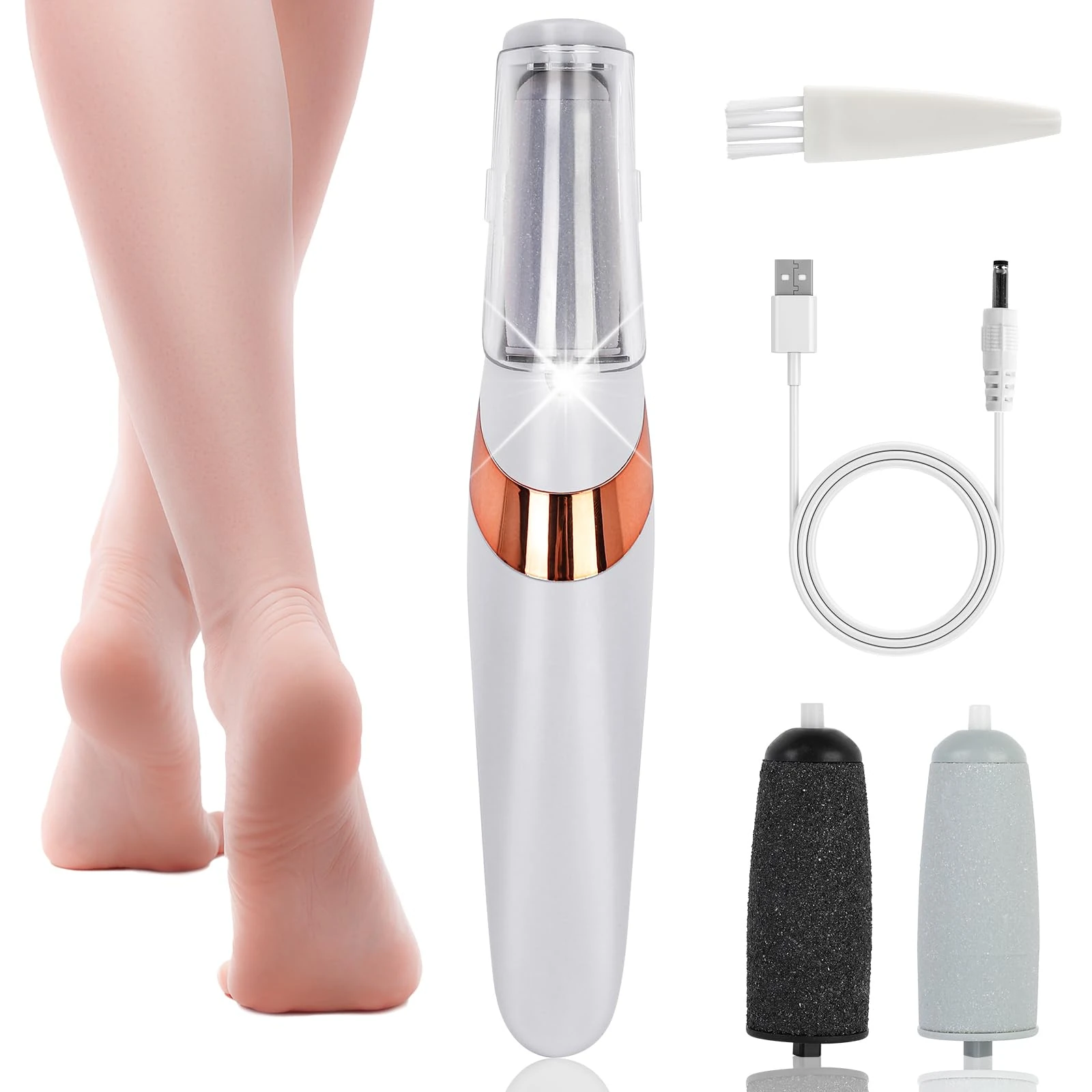 PUGTOW Electric Foot File, Electric Callus Removers for Feet, Rechargeable Waterproof Foot Hard Skin Remover with 2 Rollers, 2-Speed Pedicure Tools for Remove Dry Cracked Heels, Calluses and Dead Skin